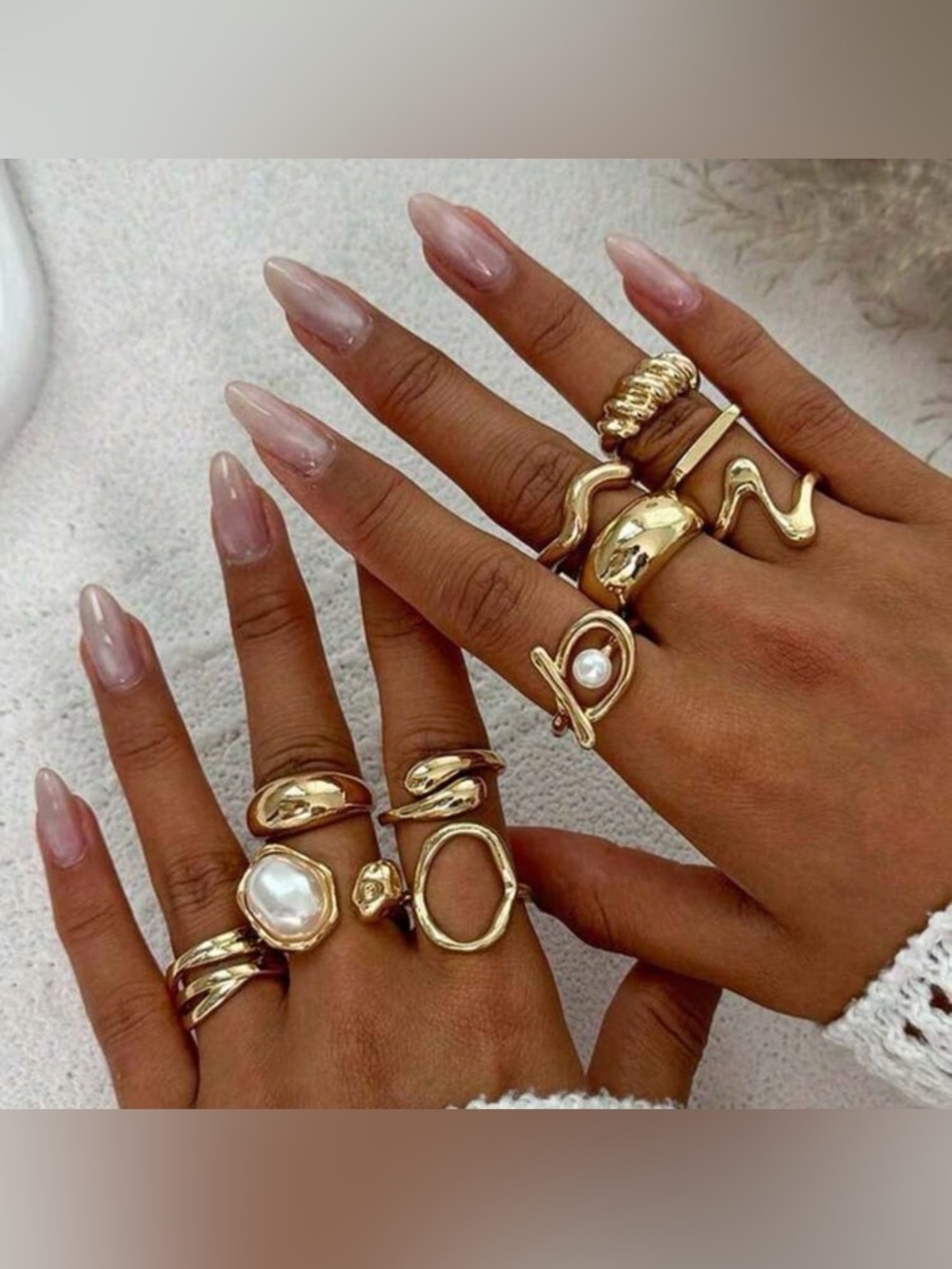 Kohl's Gold Pearl Stackable Sculpted Rings Set